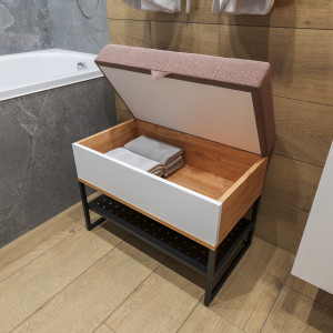 Банкетка для ванной Бриклаер Форест 60 дуб золотой / белый глянец