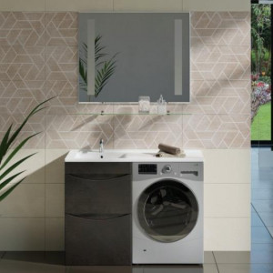 Мебель для ванной Bellezza Олиссия серая, 2 ящика с раковиной под стиральную машину 120 L