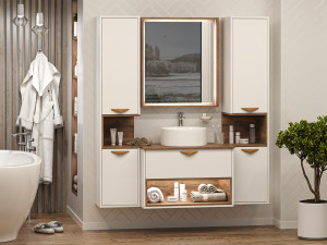 Мебель для ванной Brevita Bergen 80 с подсветкой подвесная дуб галифакс олово/белый