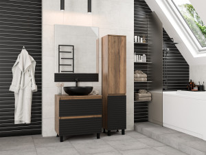 Мебель для ванной Brevita Dakota 70 напольная дуб галифакс олово/черный