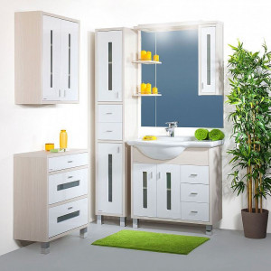 Мебель для ванной Бриклаер Бали 90 светлая лиственница, белый глянец, L