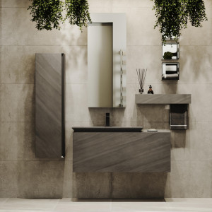 Мебель для ванной Jorno Incline 110 подвесная с подсветкой бетон