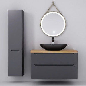 Мебель для ванной Jorno Wood 100 серая, светлая столешница