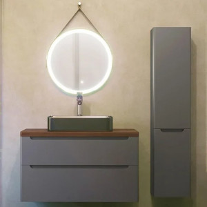 Мебель для ванной Jorno Wood 100 серая, темная столешница