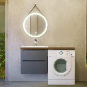 Мебель для ванной Jorno Wood 120 серая под стиральную машину, темная столешница