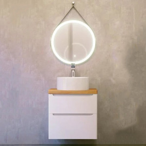 Мебель для ванной Jorno Wood 60 белая, светлая столешница