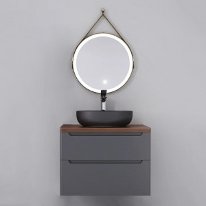 Мебель для ванной Jorno Wood 80 серая, темная столешница