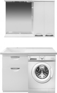 Мебель для ванной Misty Куба 60 белая с бельевой корзиной и раковиной под стиральную машину 120 L