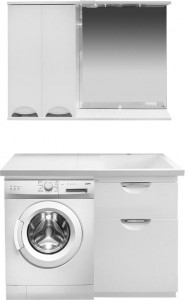 Мебель для ванной Misty Куба 60 белая с бельевой корзиной и раковиной под стиральную машину 120 R