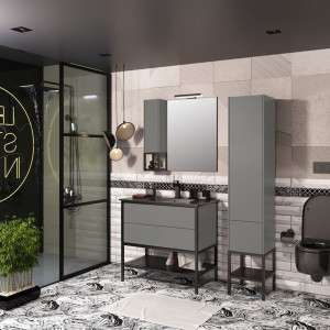 Мебель для ванной Opadiris Треви 90 серый / черный