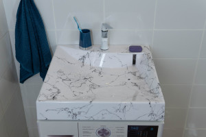 Раковина над стиральной машиной Stella Polar Турин 60x60 белый мрамор с кронштейнами