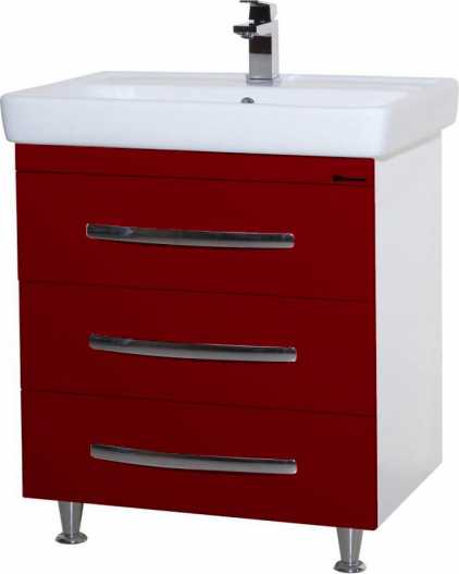 Тумба с раковиной Bellezza Рокко 70 красная напольная 3 ящика
