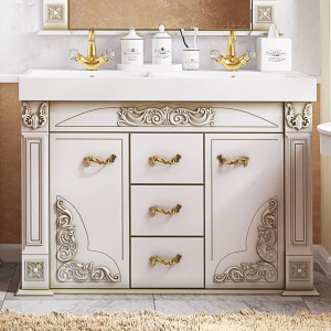 Тумба для комплекта Misty Барокко 120 3 ящика белая, патина