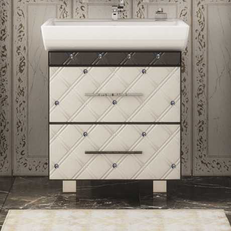 Тумба с раковиной Misty Гранд Lux 60 бело-черная кожа cristallo, 2 ящика