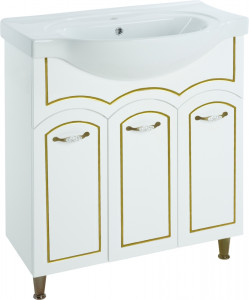 Тумба с раковиной Bellezza Амелия 80 белая патина золото