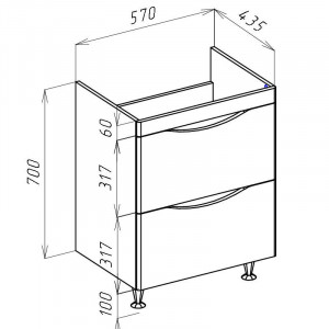 Тумба под раковину Bellezza Санриса 60 с 2 ящ. орех