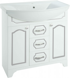 Тумба с раковиной Bellezza Тиффани 75 белая патина серебро