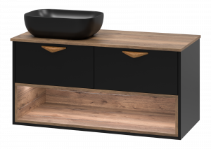 Тумба под раковину Brevita Bergen 105 с подсветкой подвесная дуб галифакс олово/черный