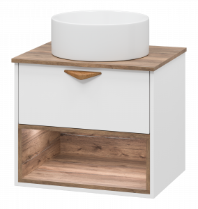 Тумба под раковину Brevita Bergen 60 с подсветкой подвесная дуб галифакс олово/белый