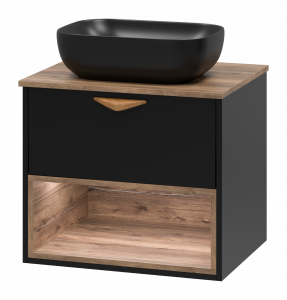Тумба под раковину Brevita Bergen 60 с подсветкой подвесная дуб галифакс олово/черный