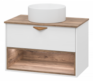 Тумба под раковину Brevita Bergen 80 с подсветкой подвесная дуб галифакс олово/белый