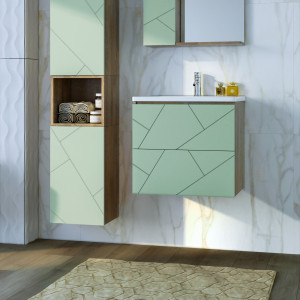 Тумба под раковину Бриклаер Кристалл 60 фисташка/дуб гранж песочный