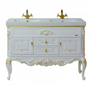 Тумба под раковину Misty Bianco 120 с 2-мя ящиками белая сусальное золото