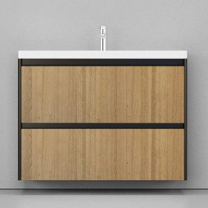 Тумба с раковиной Velvex Klaufs 100 с 2 ящиками подвесная черный/дерево