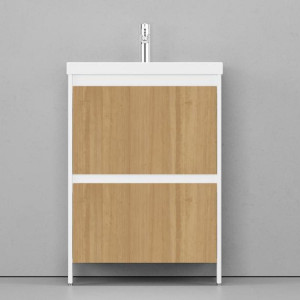 Тумба под раковину Velvex Klaufs 60 с 2 ящиками напольная белый/дерево