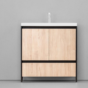 Тумба под раковину Velvex Klaufs 80 с 1 ящиком напольная черный/дерево