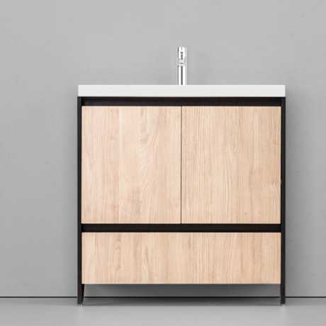 Тумба под раковину Velvex Klaufs 80 с 1 ящиком напольная черный/дерево