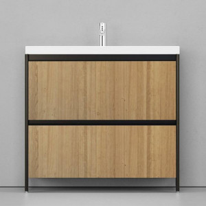 Тумба под раковину Velvex Klaufs 90 с 2 ящиками напольная черный/дерево