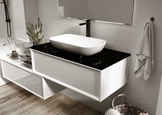 Тумба с раковиной-чашей Marka One Milacco 100 1 ящик Black stone верх