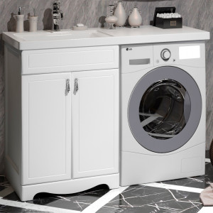 Тумба с раковиной над стиральной машиной Opadiris Клио 120 белая матовая L
