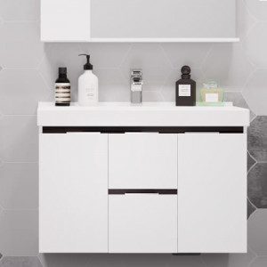 Тумба для комплекта Акватон Рене 80 подвесная, белая, грецкий орех