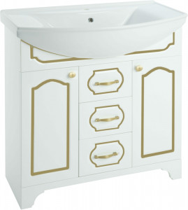 Тумба с раковиной Bellezza Тиффани 75 белая патина золото