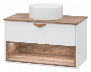 Тумба с раковиной Brevita Bergen 90 с подсветкой подвесная дуб галифакс олово/белый