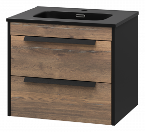 Тумба с раковиной Brevita Monsour 60 2 ящика подвесная дуб галифакс олово / черный кварц