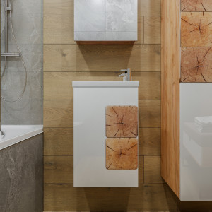 Тумба с раковиной Бриклаер Форест 40 универсальная дуб золотой / белый глянец