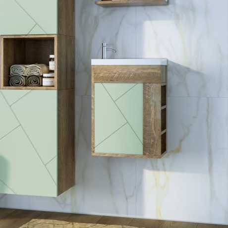 Тумба с раковиной Бриклаер Кристалл 40 универсальная фисташка/дуб гранж песочный