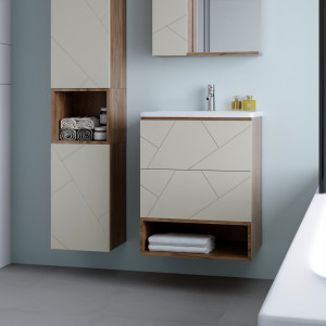 Тумба с раковиной Бриклаер Кристалл 60 латте/дуб крафт табачный