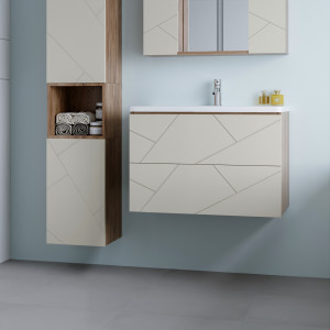 Тумба с раковиной Бриклаер Кристалл 80 латте/дуб крафт табачный