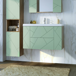 Тумба с раковиной Бриклаер Кристалл 90 фисташка/дуб гранж песочный