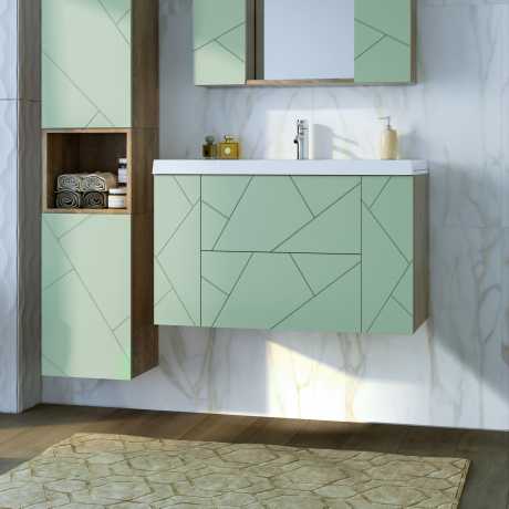 Тумба с раковиной Бриклаер Кристалл 90 фисташка/дуб гранж песочный