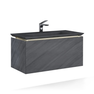 Тумба с раковиной Jorno Incline 100 подвесная с подсветкой бетон