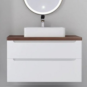 Тумба с раковиной Jorno Wood 100 белая, темная столешница