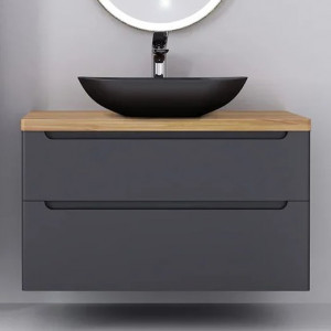 Тумба с раковиной Jorno Wood 100 серая, светлая столешница
