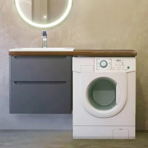 Тумба с раковиной Jorno Wood 120 серая под стиральную машину, темная столешница