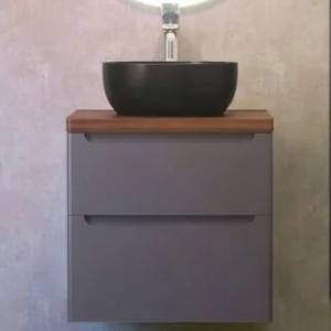 Тумба с раковиной Jorno Wood 60 серая, темная столешница
