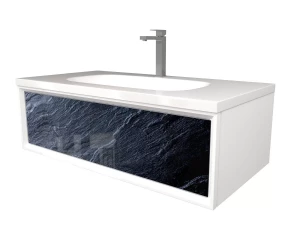Тумба с раковиной Marka One Milacco 100 1 ящик Black stone верх